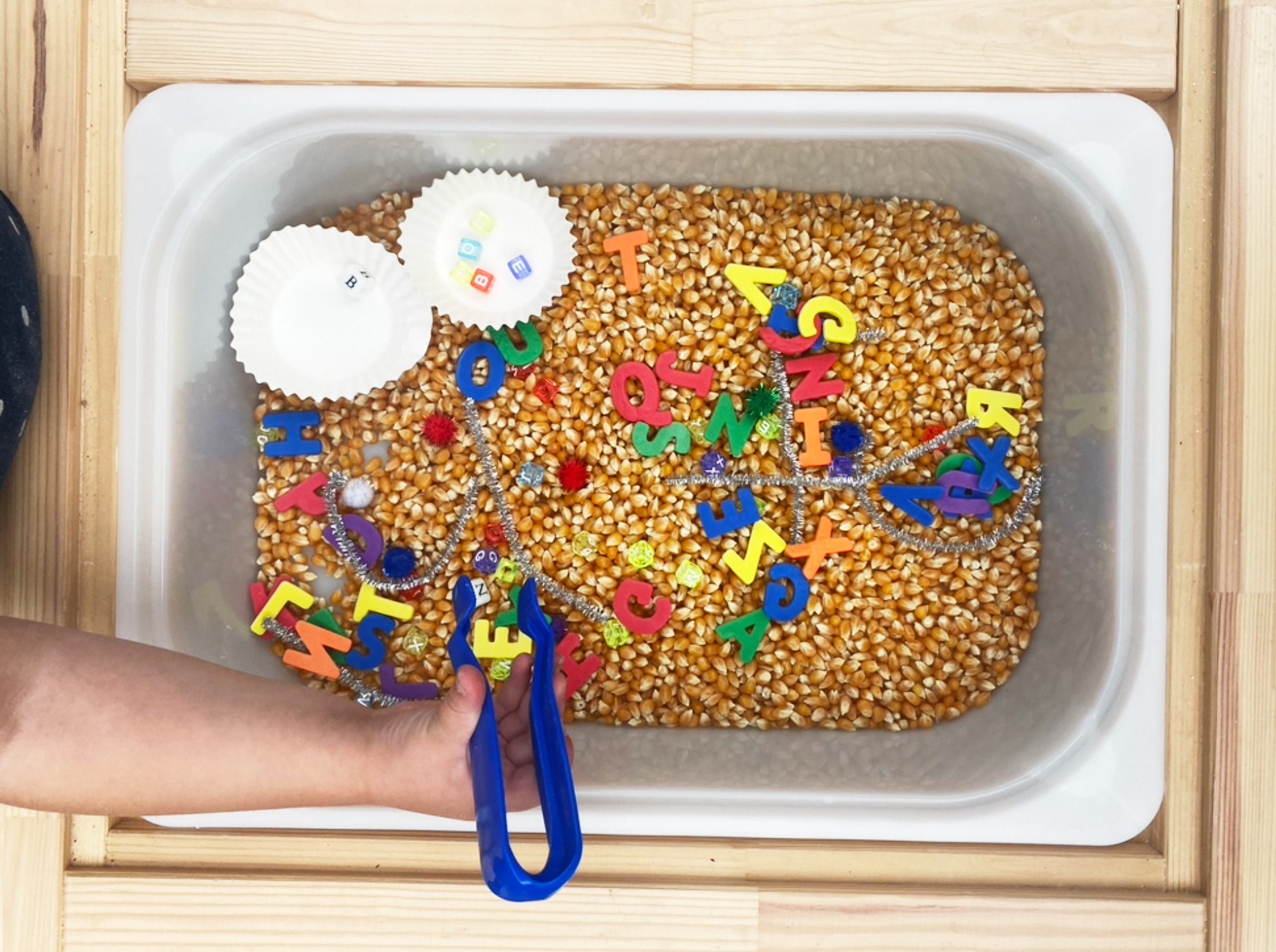 Kids can work on fine motor skills with sensory play too!